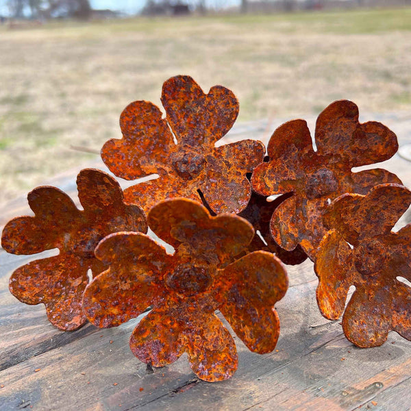 Handmade Rusty Heart Flowers - Set of 6 - Industrial Floral Stakes