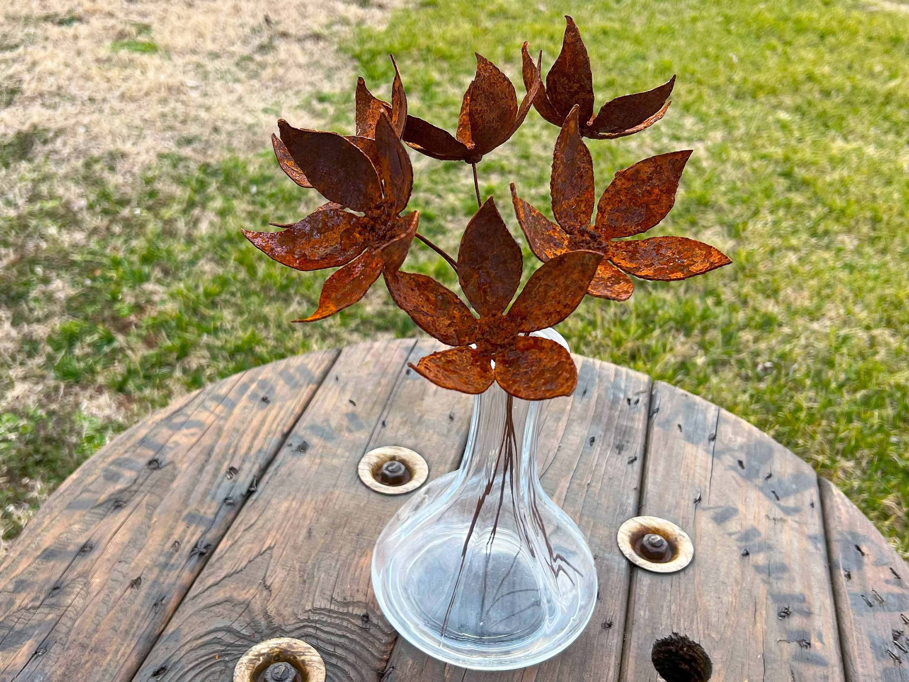 Handmade Rusty Iron Jasmine Flowers - Set of 6 - Industrial Floral Decor