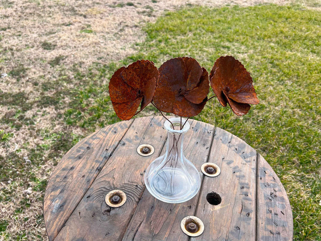 Rusty Iron Poppy Flowers (Set of 3): Industrial Floral Decor