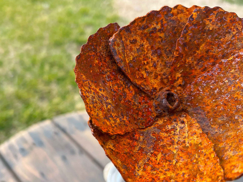Rusty Iron Poppy Flowers (Set of 3): Industrial Floral Decor