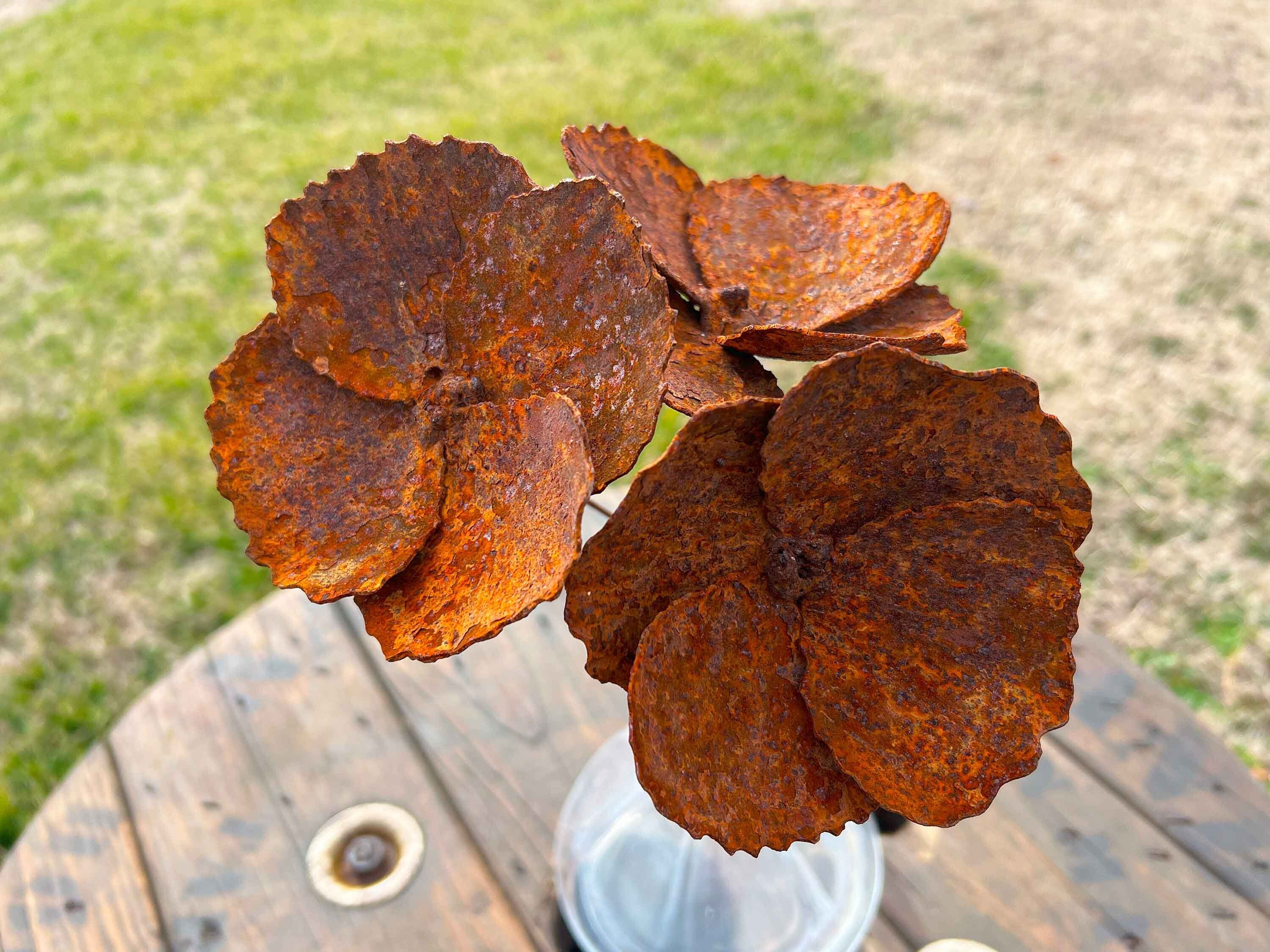 Rusty Iron Poppy Flowers (Set of 3): Industrial Floral Decor