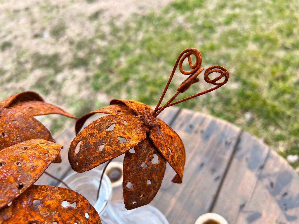 Rusty Tiger Lily Flowers (Set of 3): Handmade Rustic Industrial Sculpture