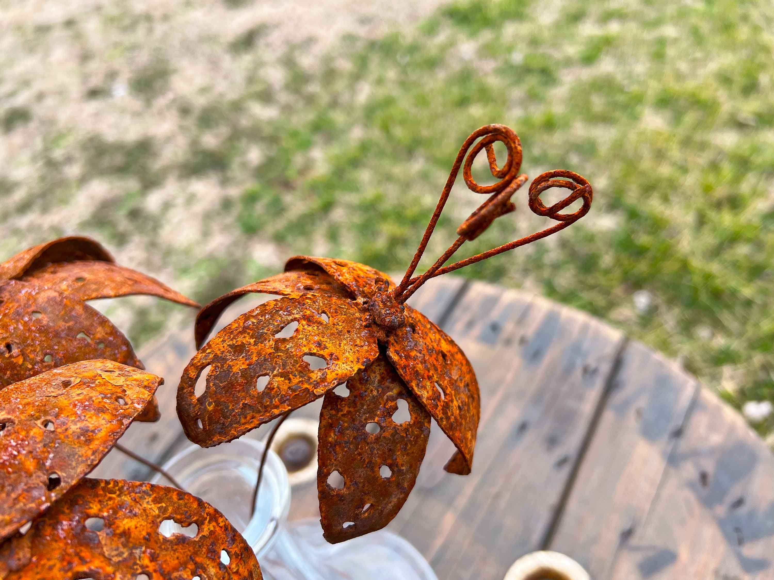 Rusty Tiger Lily Flowers (Set of 3): Handmade Rustic Industrial Sculpture