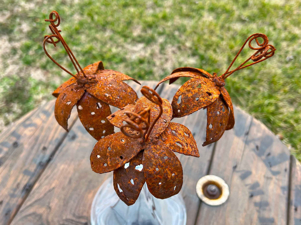 Rusty Tiger Lily Flowers (Set of 3): Handmade Rustic Industrial Sculpture