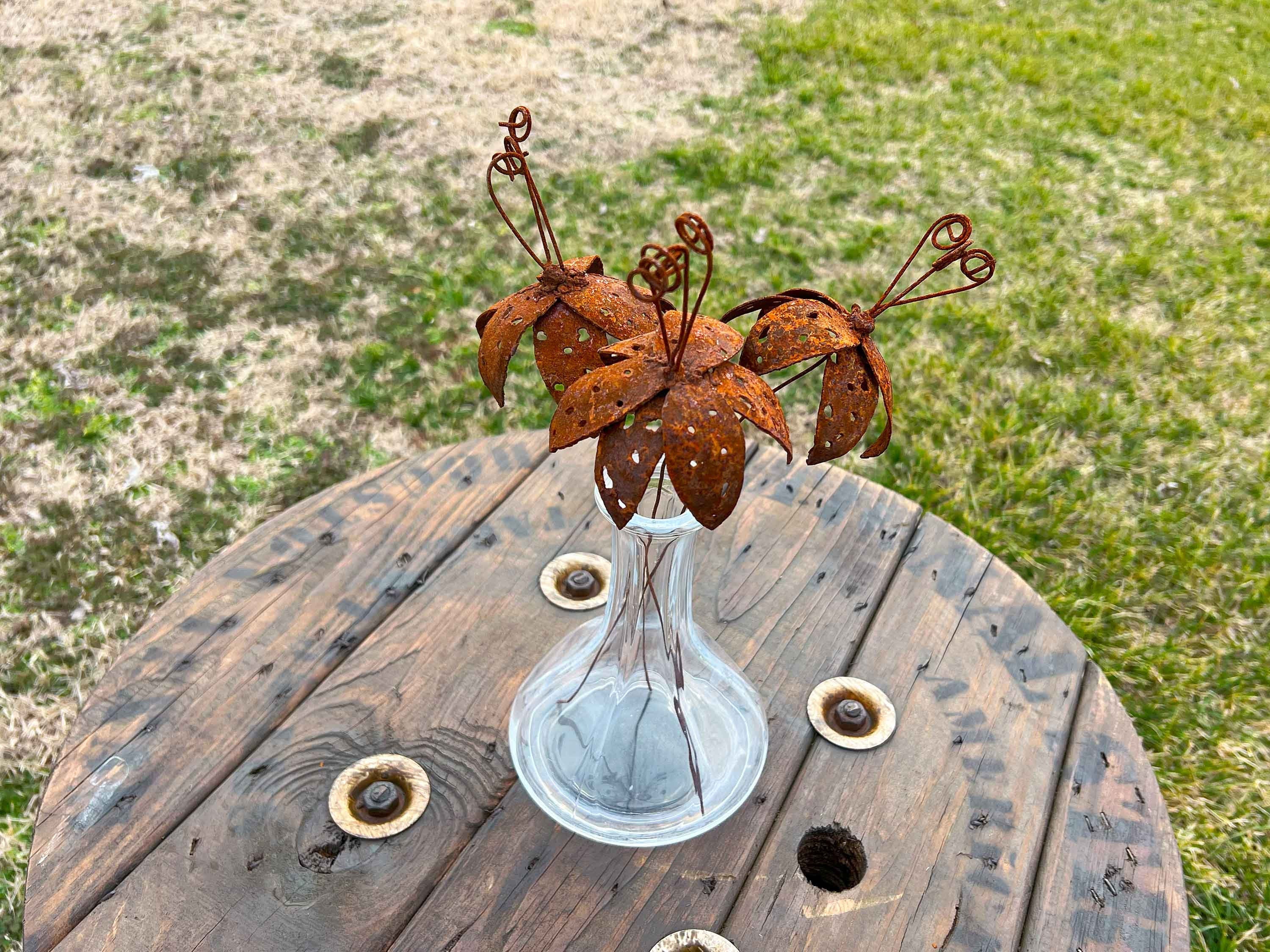 Rusty Tiger Lily Flowers (Set of 3): Handmade Rustic Industrial Sculpture