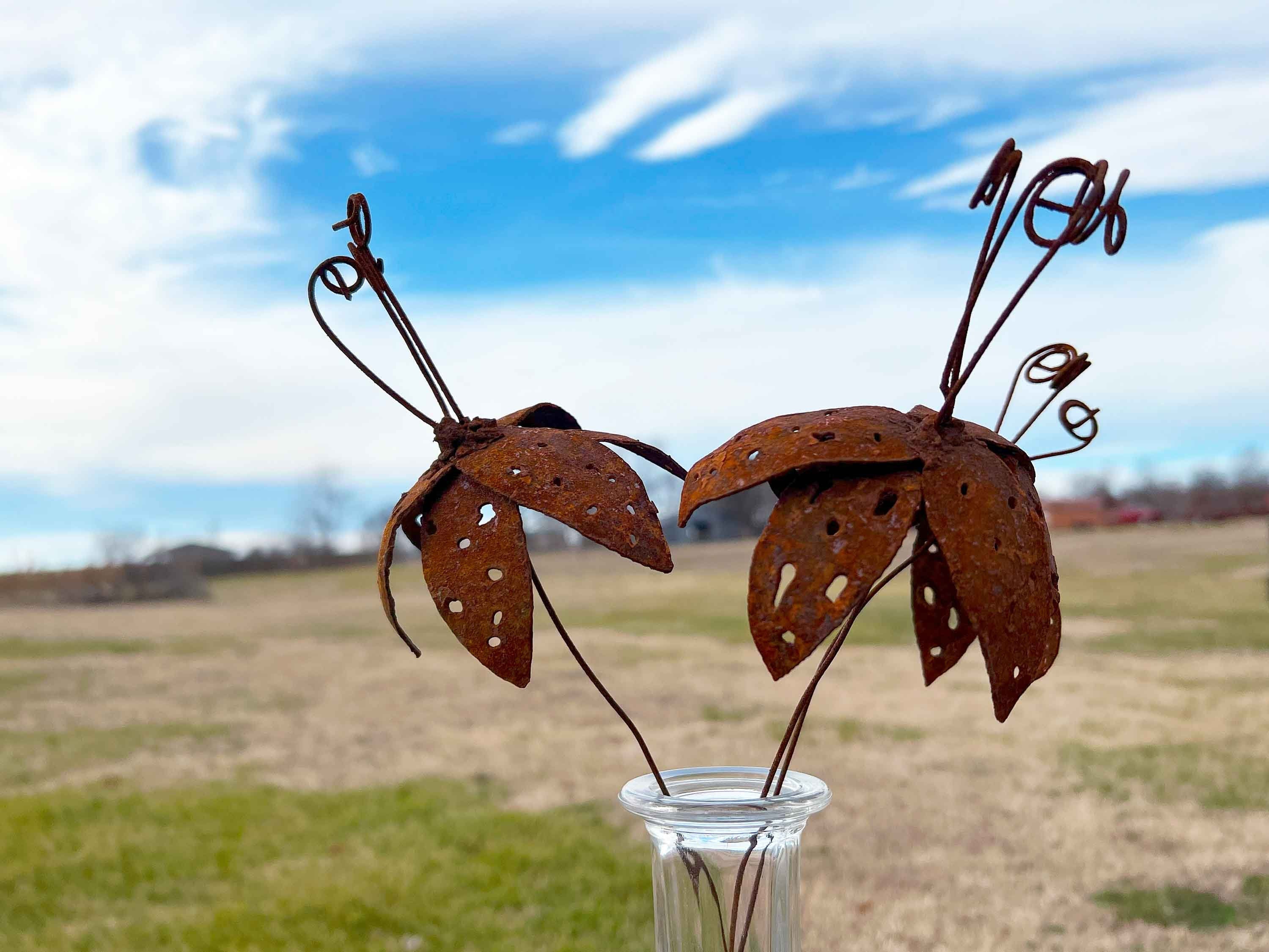 Rusty Tiger Lily Flowers (Set of 3): Handmade Rustic Industrial Sculpture