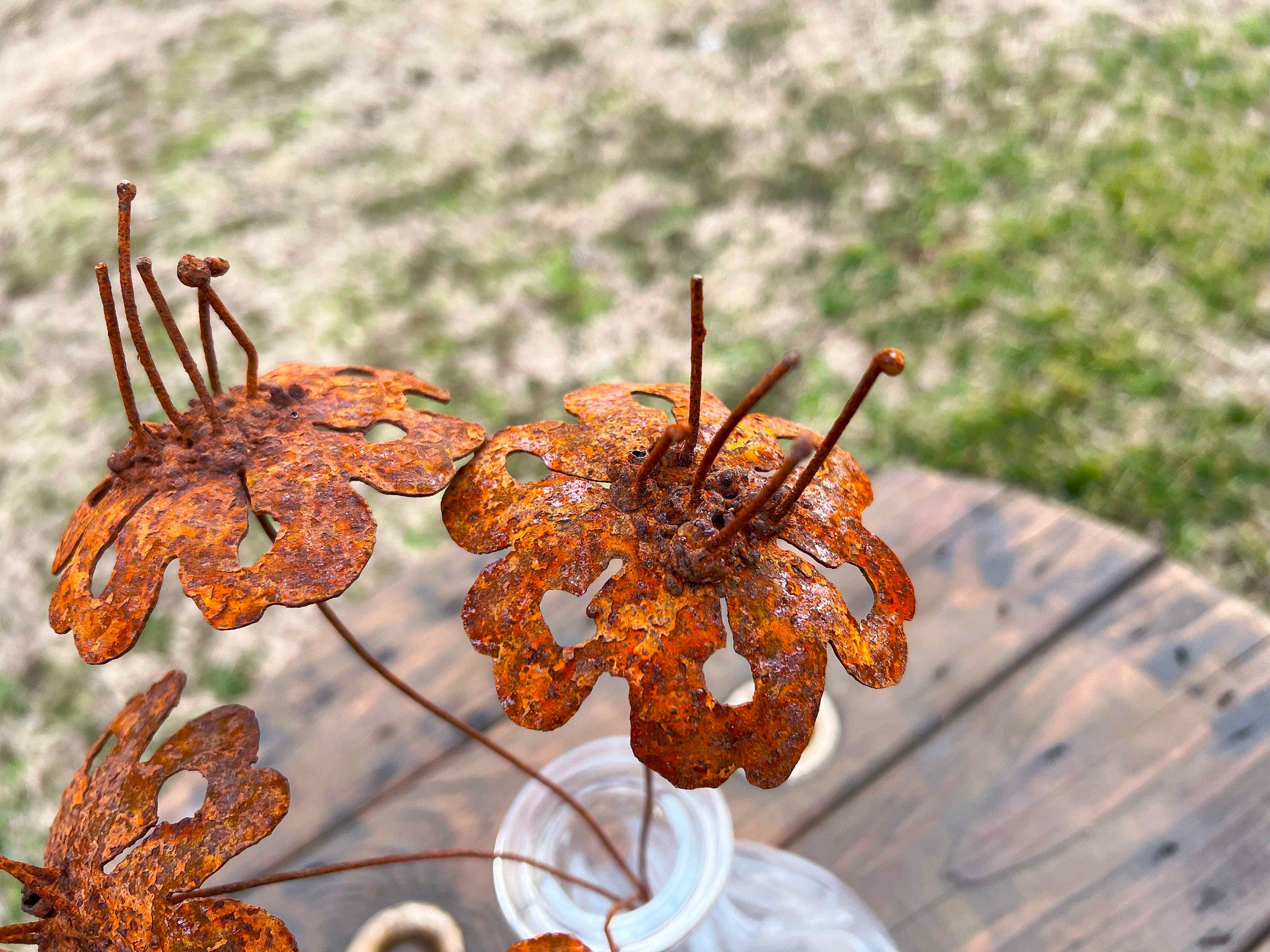 Rustic Handmade Rusty Metal Flowers - Set of 4 - Industrial Decor