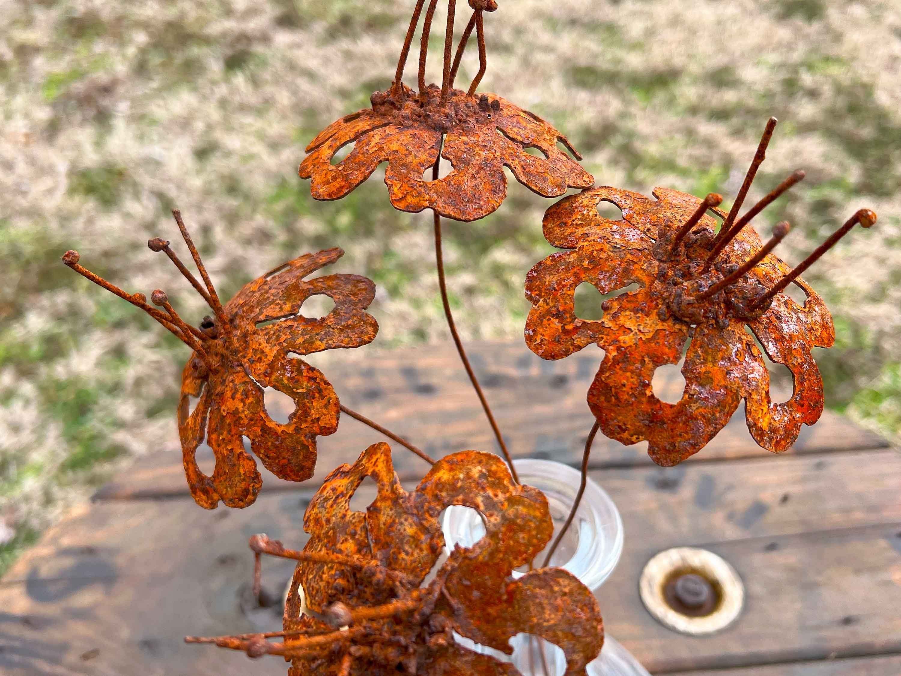 Rustic Handmade Rusty Metal Flowers - Set of 4 - Industrial Decor