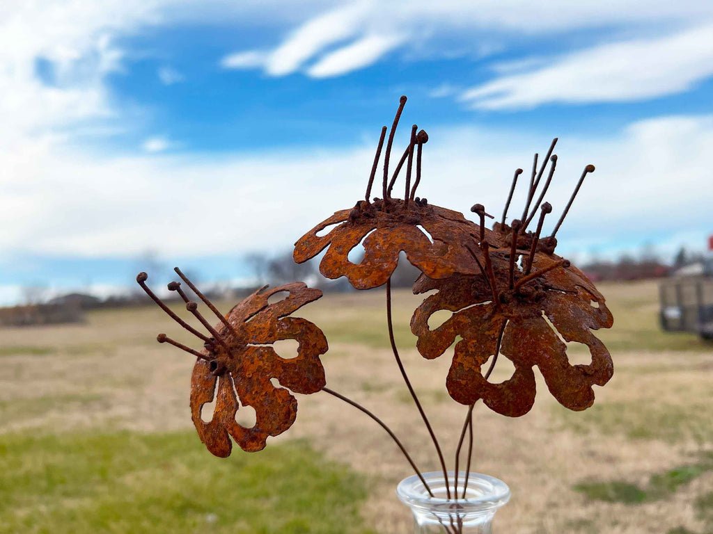 Rustic Handmade Rusty Metal Flowers - Set of 4 - Industrial Decor