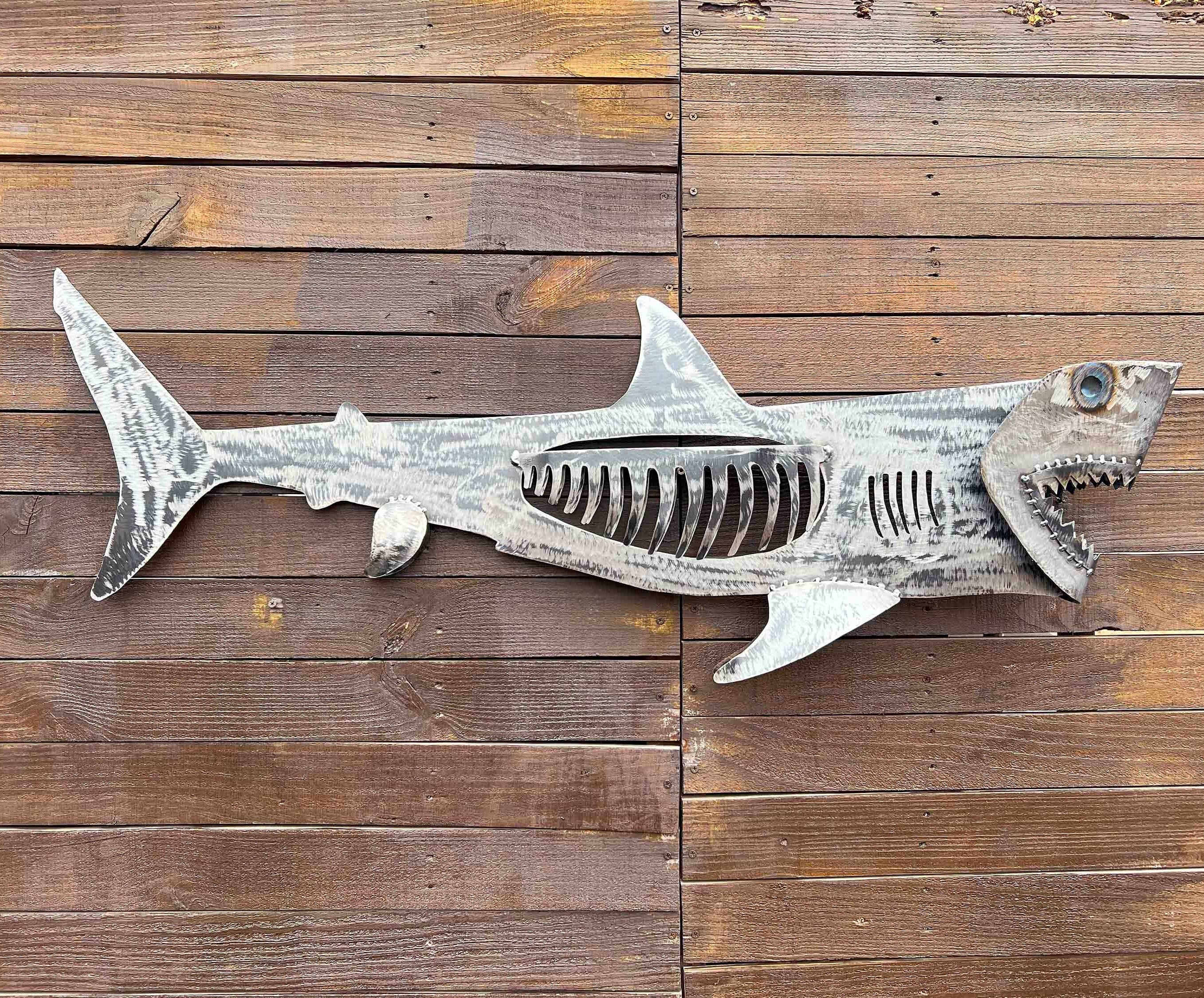 Metal shark wall decor - great white shark sculpture - jaws dock decor - restaurant wall hanging shark - iron shark artwork - handmade shark