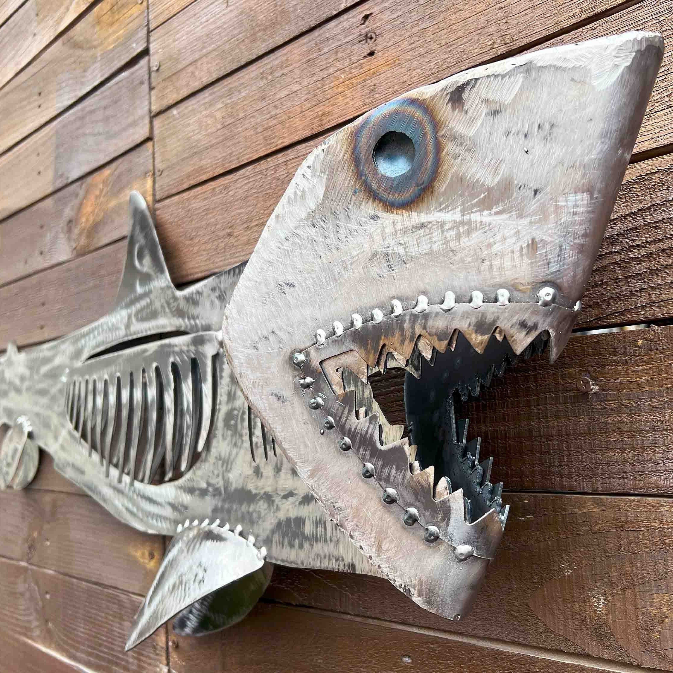 Metal shark wall decor - great white shark sculpture - jaws dock decor - restaurant wall hanging shark - iron shark artwork - handmade shark