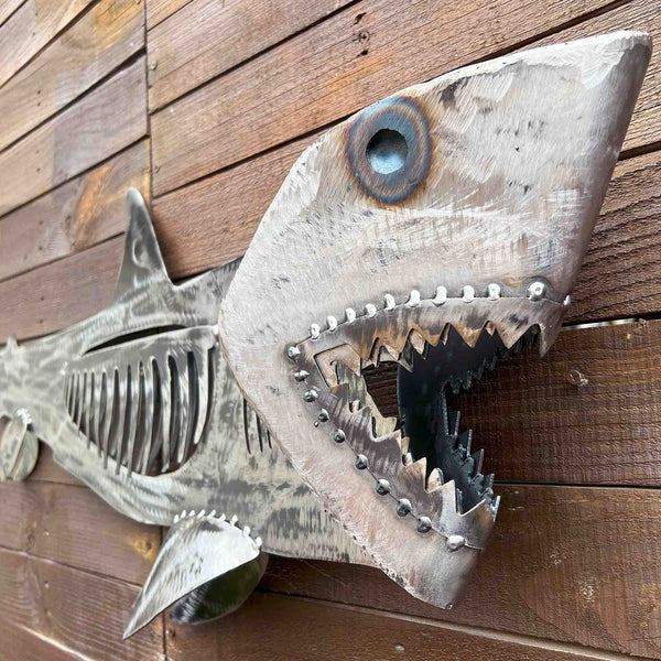Metal shark wall decor - great white shark sculpture - jaws dock decor - restaurant wall hanging shark - iron shark artwork - handmade shark