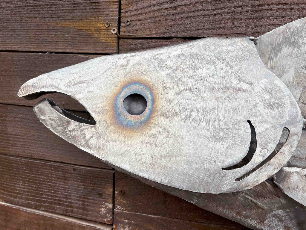 Large Steel Fish Sculpture: Silver & Black Nautical Wall Art