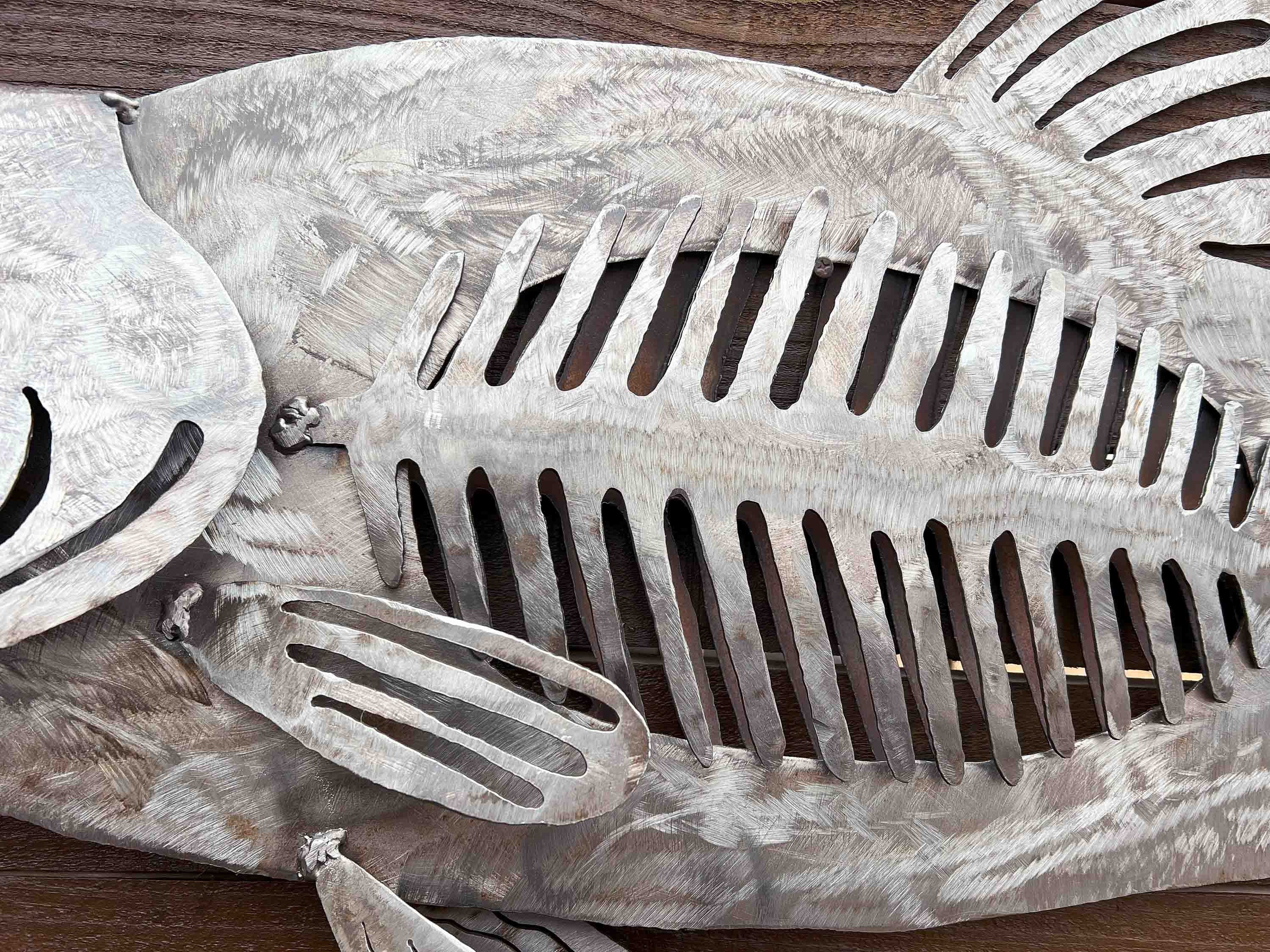Large Steel Fish Sculpture: Silver & Black Nautical Wall Art