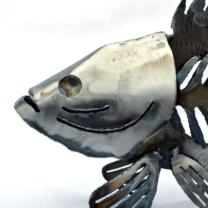 Metal Bass Sculpture: Cabin Lodge Fish Artwork