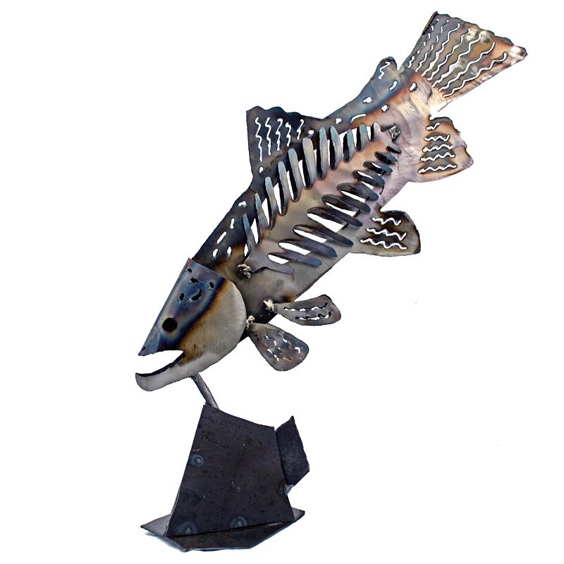 Steel Trout Sculpture: Heat-Treated Metal Fish Art, Cabin Decor