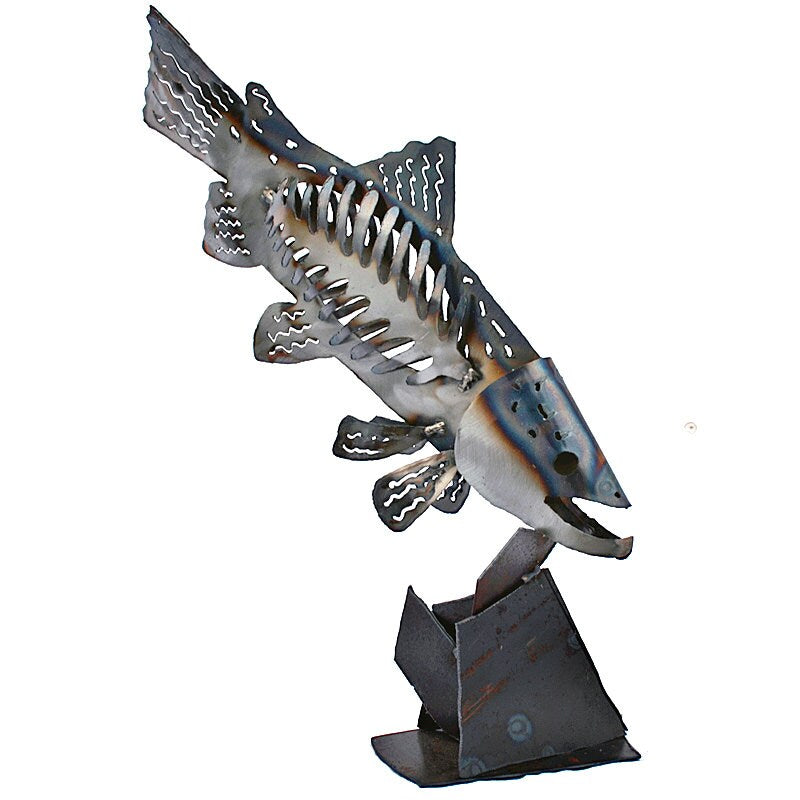 Steel Trout Sculpture: Heat-Treated Metal Fish Art, Cabin Decor