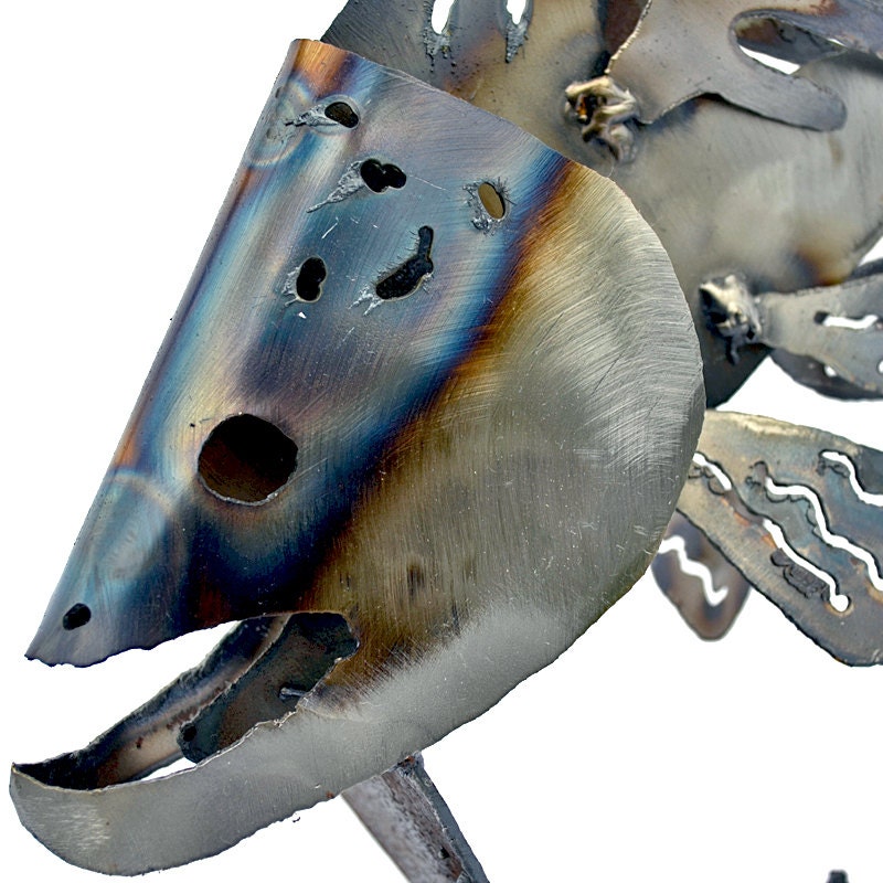 Steel Trout Sculpture: Heat-Treated Metal Fish Art, Cabin Decor