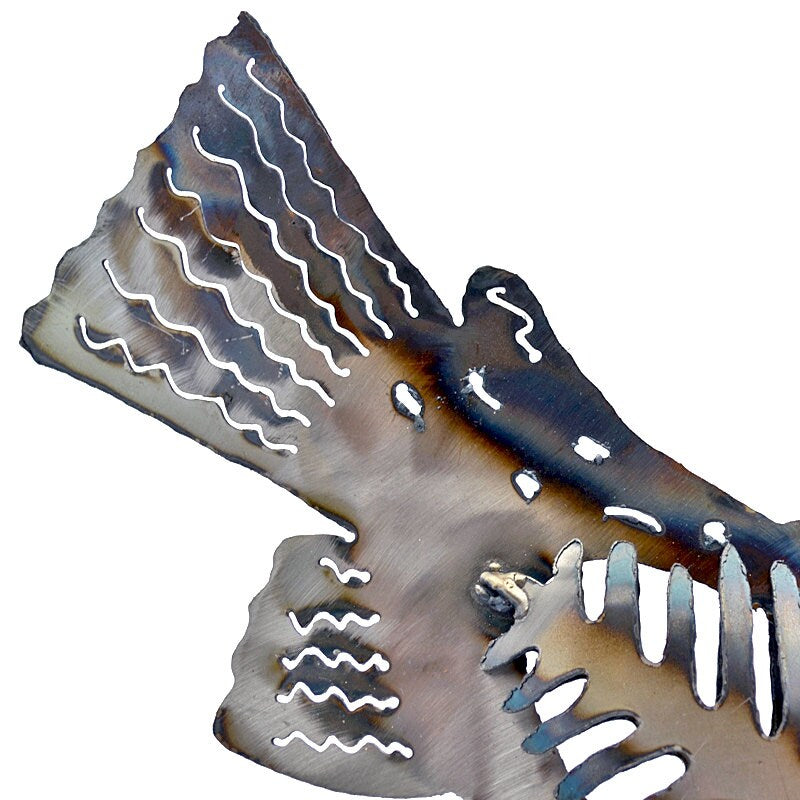 Steel Trout Sculpture: Heat-Treated Metal Fish Art, Cabin Decor