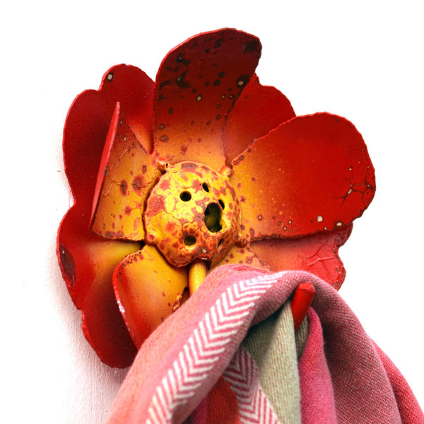 Sunburst Flower Hook: Rustic Steel Towel, Leash, or Plant Hanger
