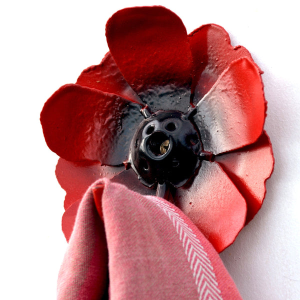 Red & Black Flower Towel Hook - Steel Leash Rack - Betty Hook