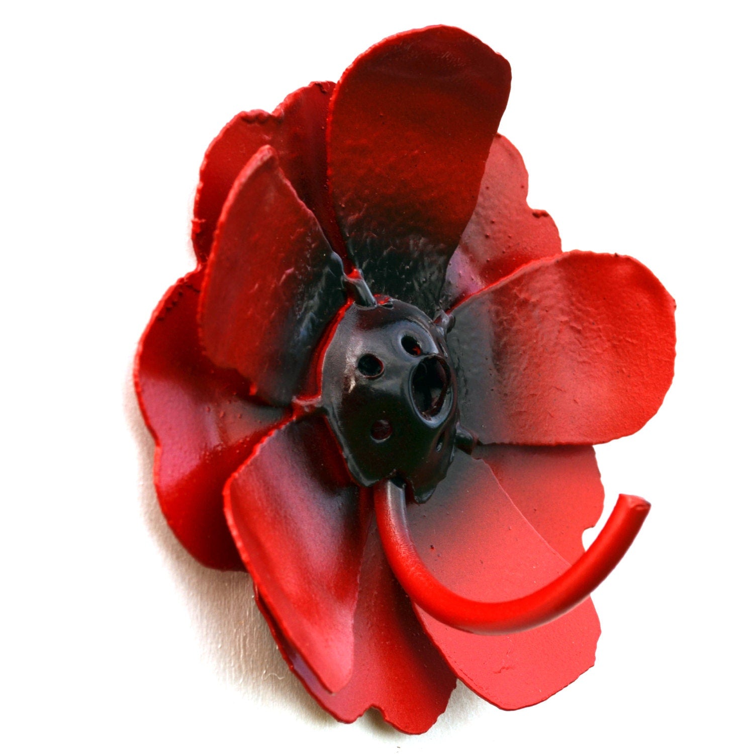 Red & Black Flower Towel Hook - Steel Leash Rack - Betty Hook