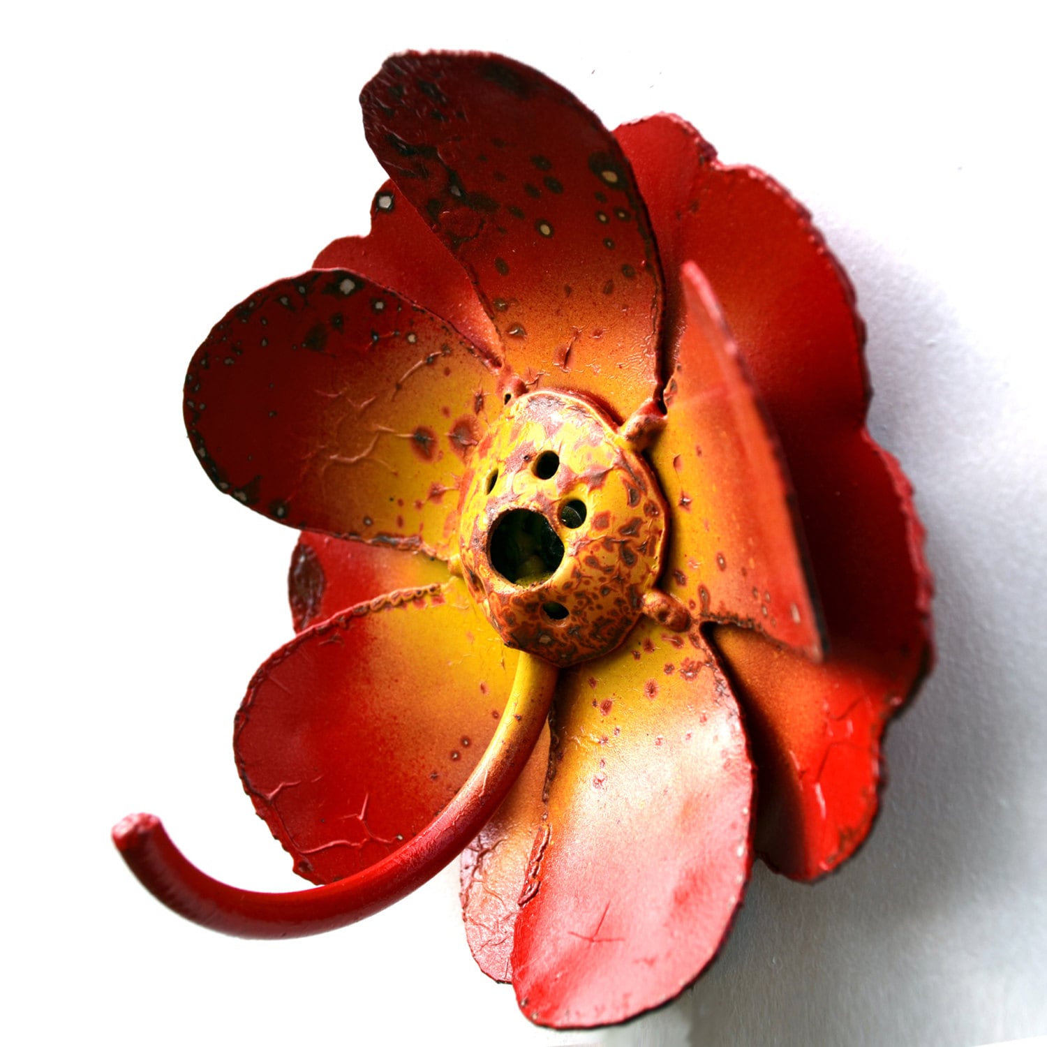 Sunburst Flower Hook: Rustic Steel Towel, Leash, or Plant Hanger