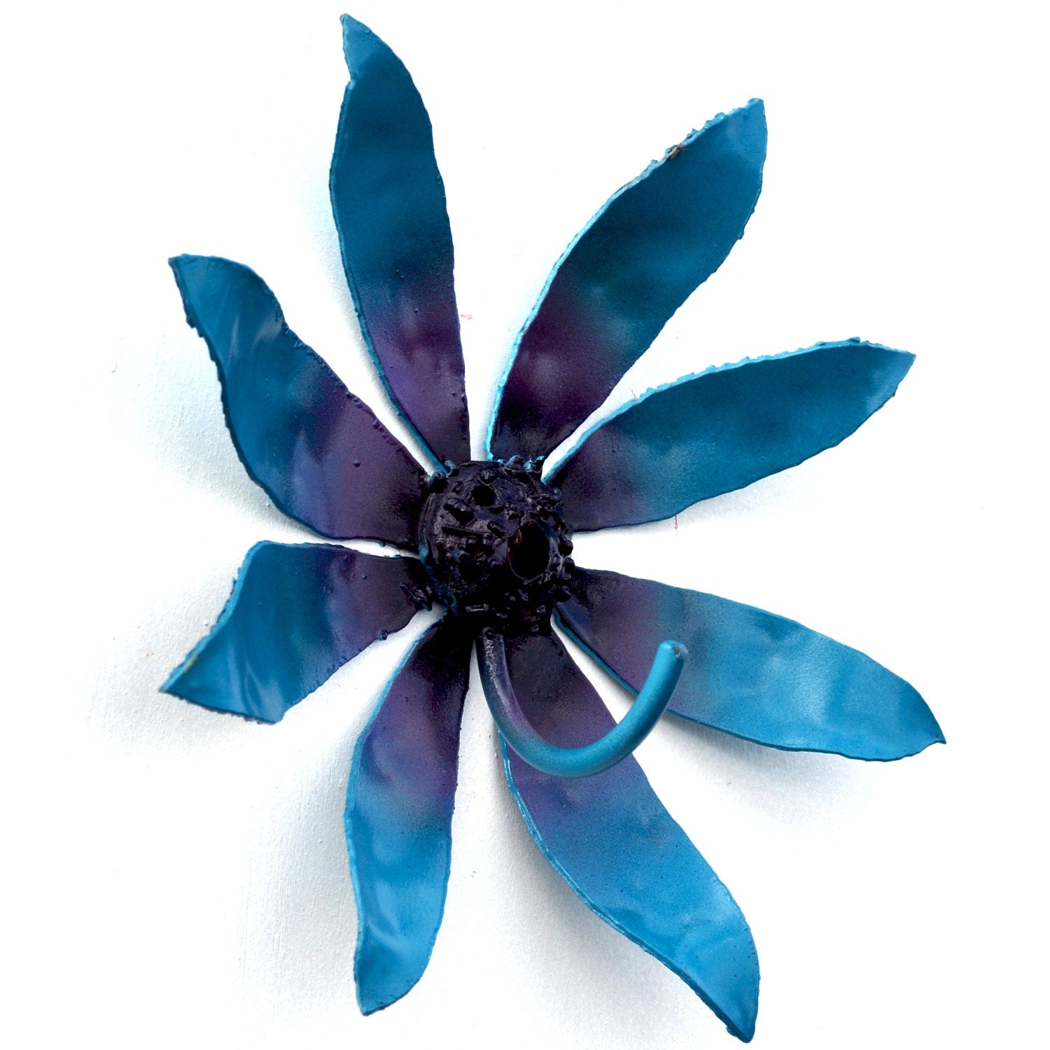 Flower Key Holder: Steel Leash Rack, Teal Purple Burst