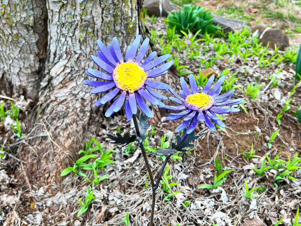 Handmade Metal Daisy Yard Art: Purple & Yellow Garden Decor