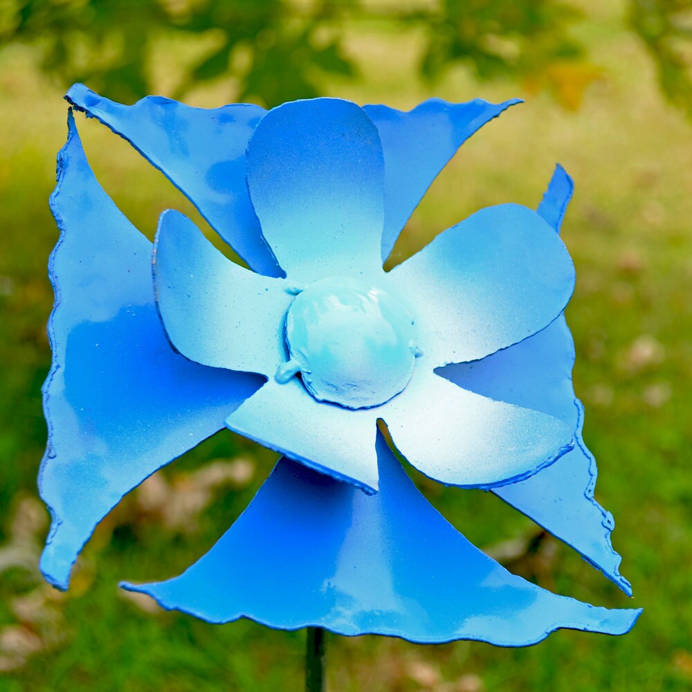 Metal Flower Stake: Blue Gabriela Blossom, Garden Decor