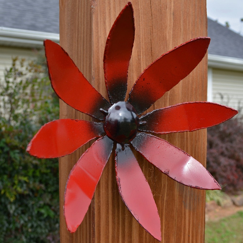Red Metal Flower Stake: Sidney Garden Accent, Wall Hanging