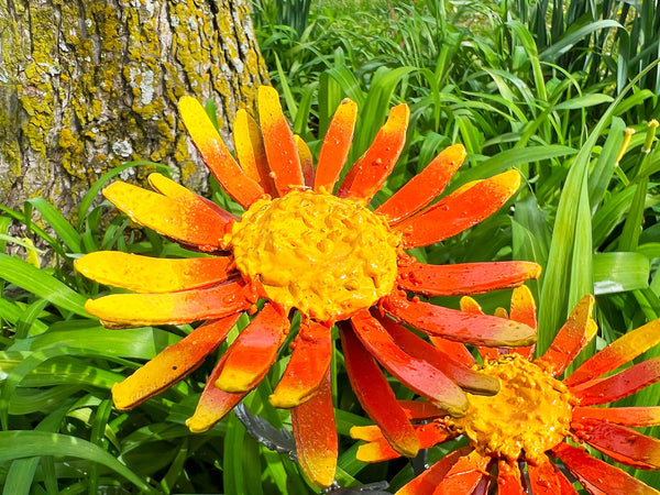 Handmade Metal Daisy Yard Art: Orange & Yellow Garden Decor