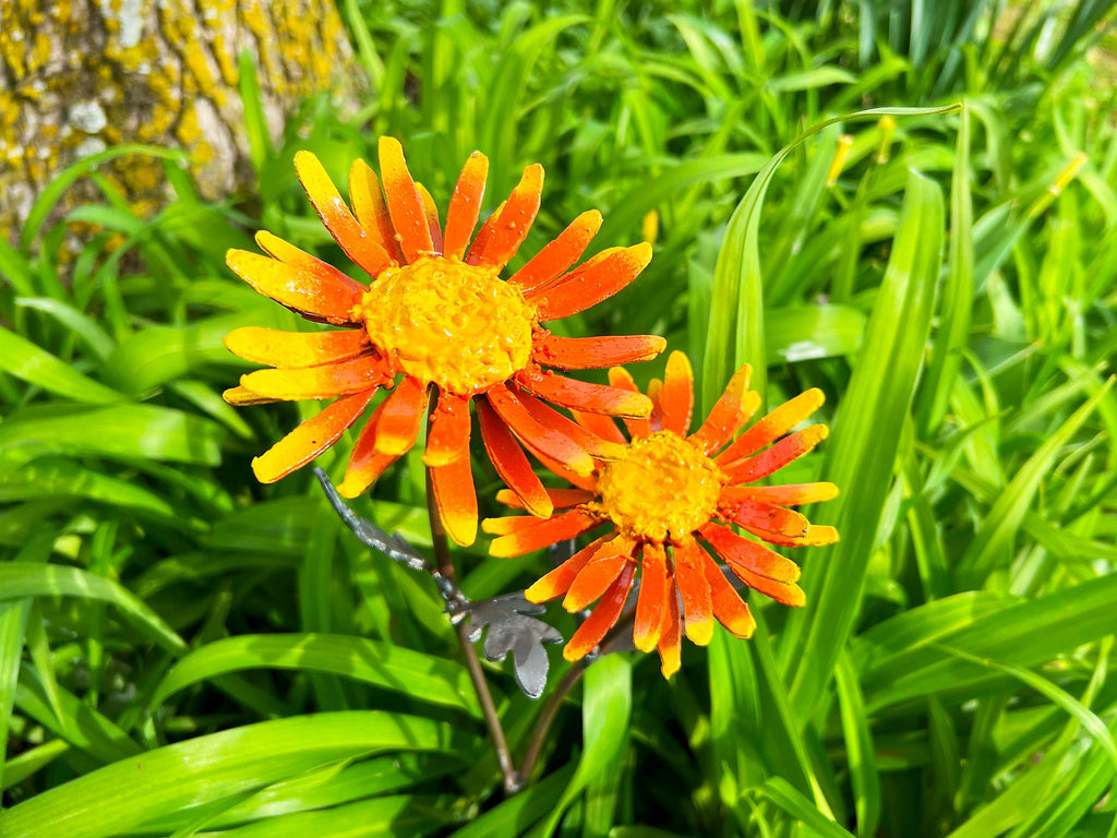 Handmade Metal Daisy Yard Art: Orange & Yellow Garden Decor