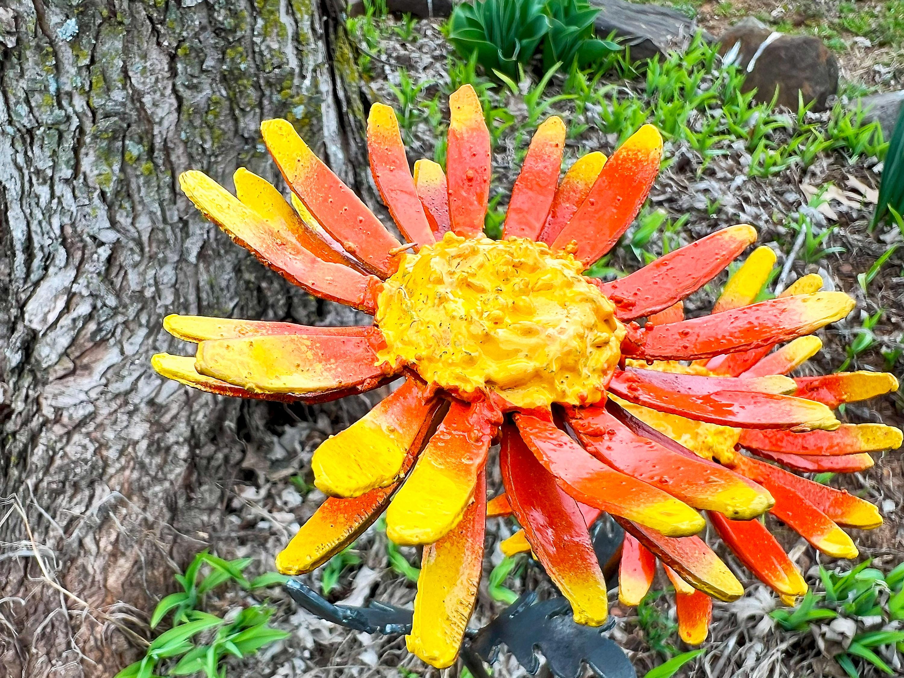 Handmade Metal Daisy Yard Art: Orange & Yellow Garden Decor