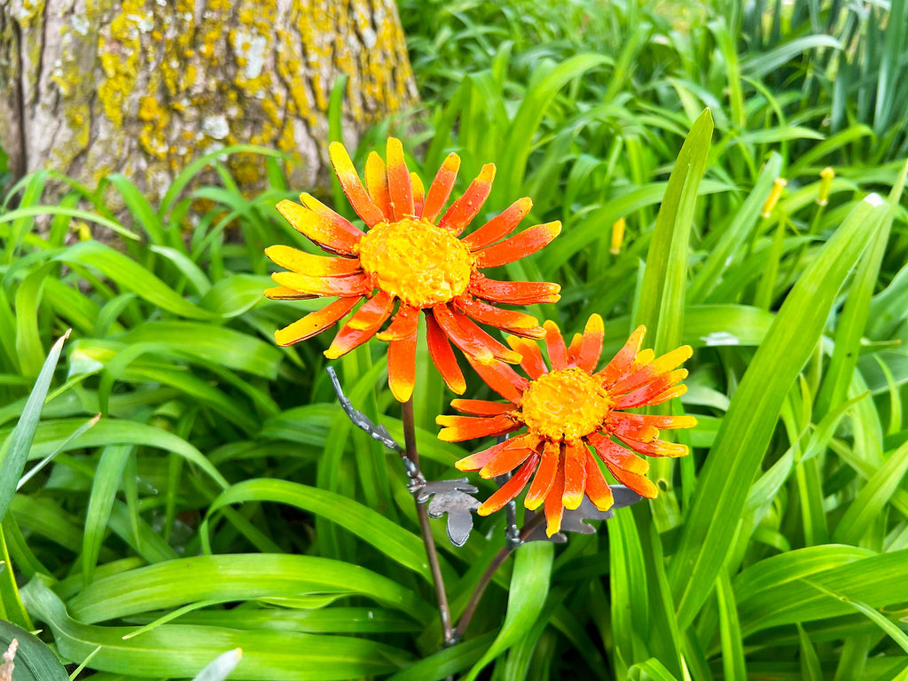 Handmade Metal Daisy Yard Art: Orange & Yellow Garden Decor