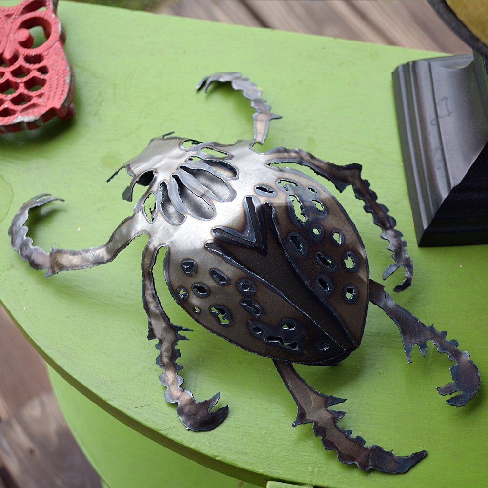 Steel Beetle Sculpture: Origami-Style Metal Insect Art