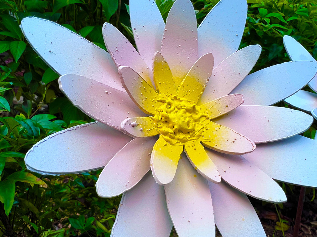 Handmade Metal Water Lily Garden Stakes - Pink & White Floral Decor