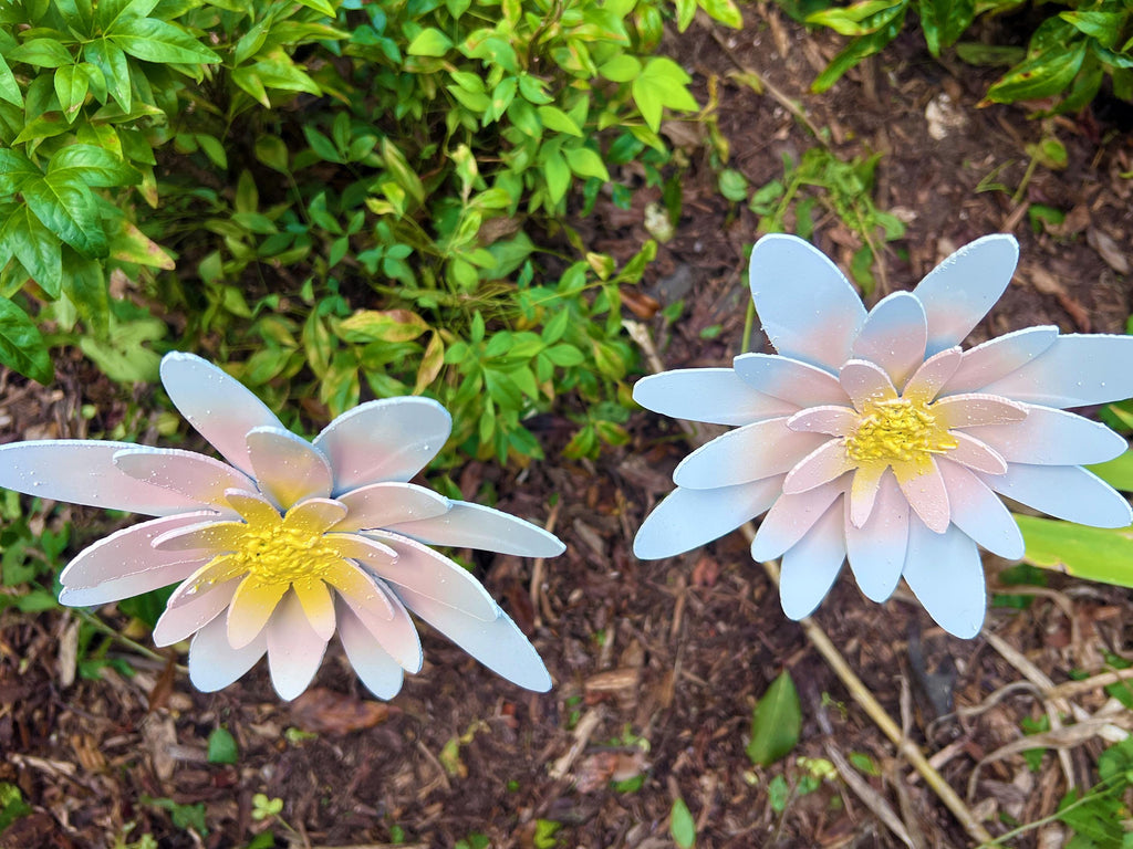 Handmade Metal Water Lily Garden Stakes - Pink & White Floral Decor