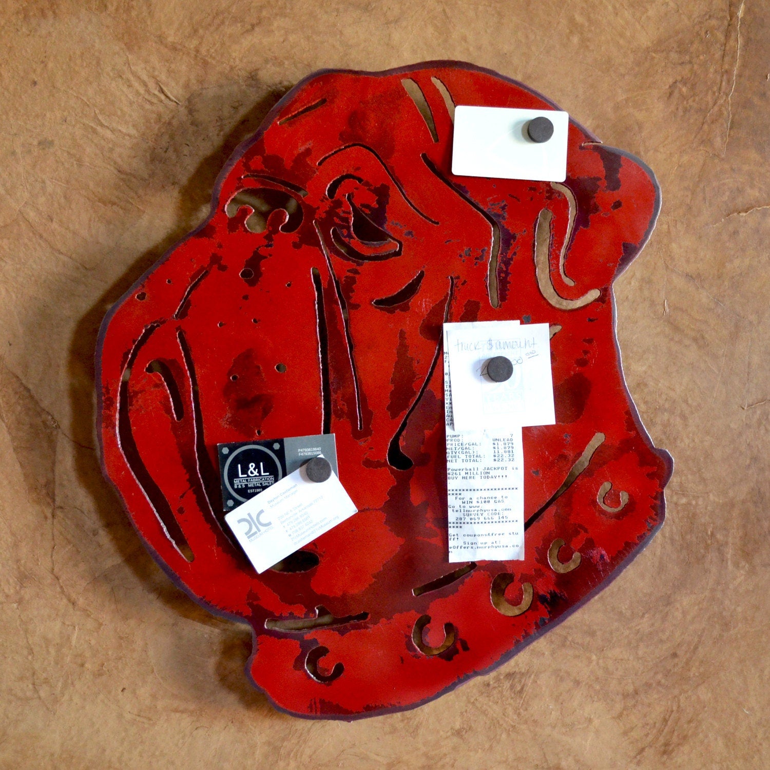 Red Bulldog Metal Wall Art: Business Card Holder, Dog Decor (22x20)
