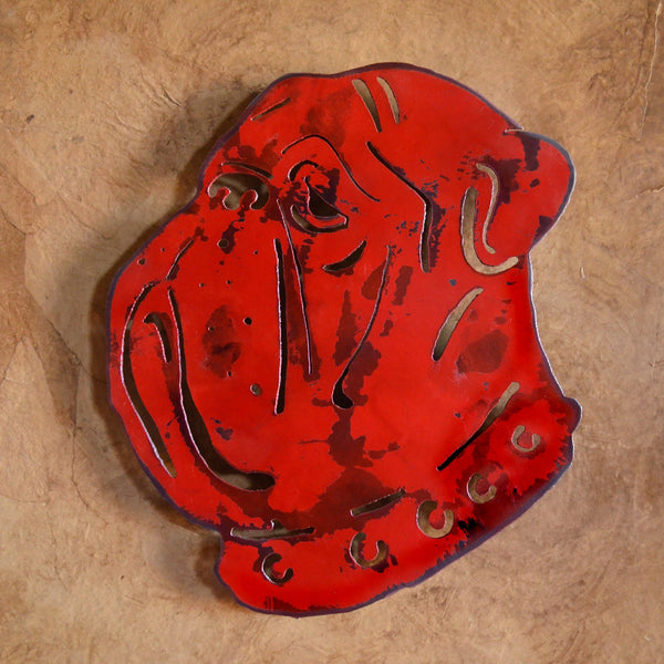 Red Bulldog Metal Wall Art: Business Card Holder, Dog Decor (22x20)