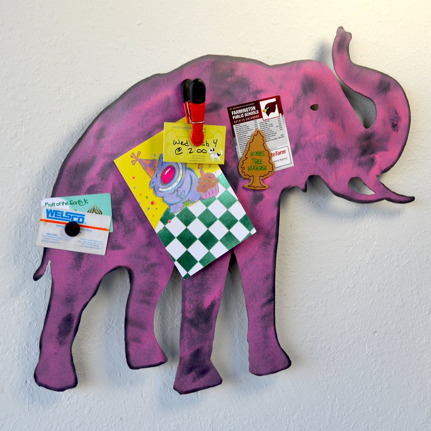 Pink Metal Elephant Wall Decor: 20" Magnetic Board