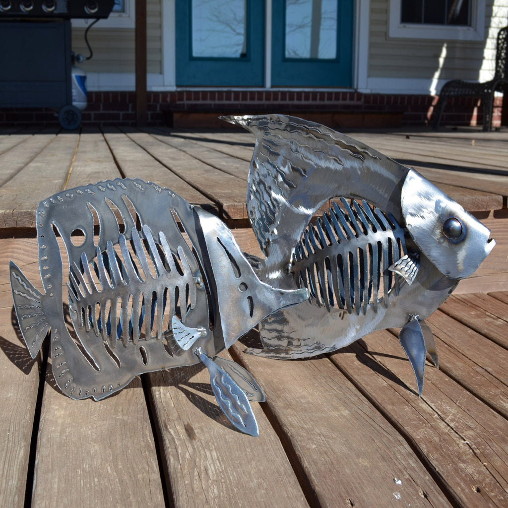 Metal Butterfly Fish Sculpture: Nautical Steel Art, Office Decor