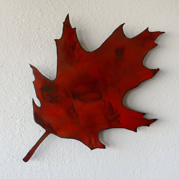 Red Metal Maple Leaf Wall Art: Rustic Note Board Organizer (22" X 17")