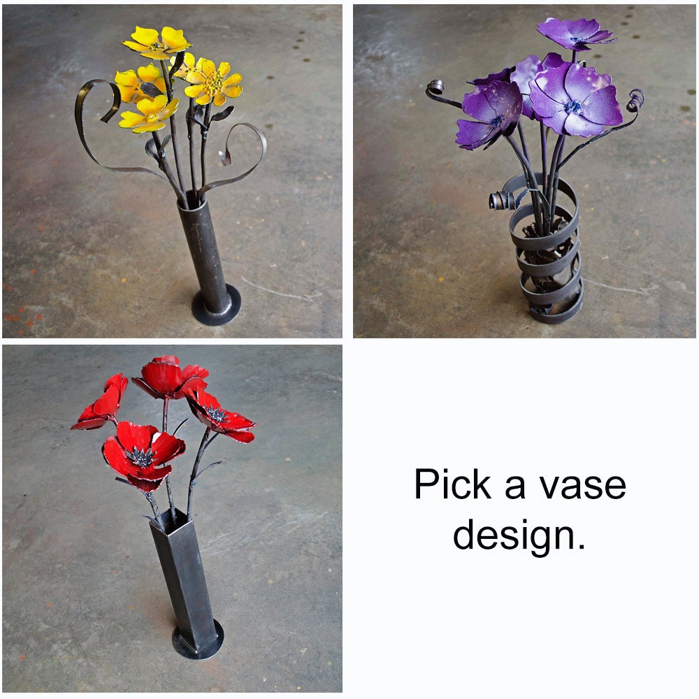 Metal Rose Flower Arrangement: Industrial Sculpture in Vase