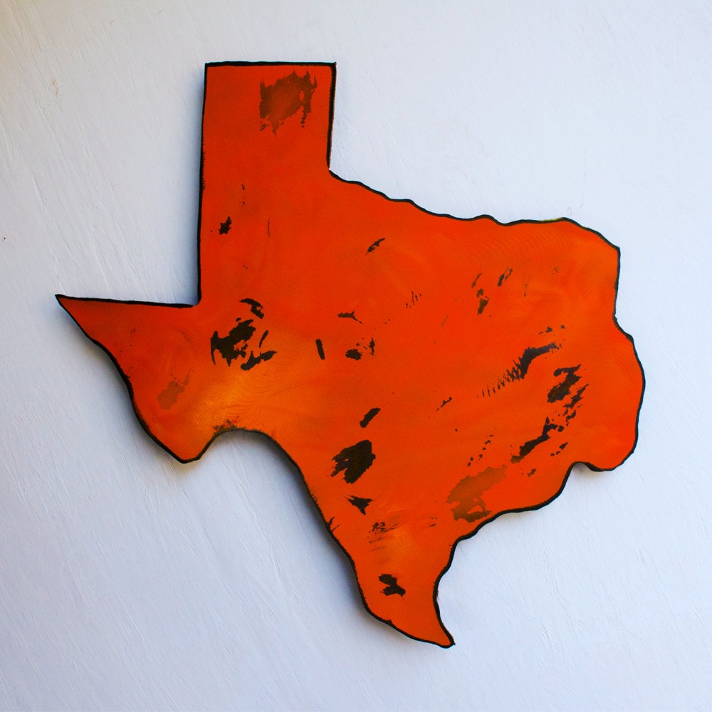 Rustic Orange Texas State Metal Wall Art - 24x24