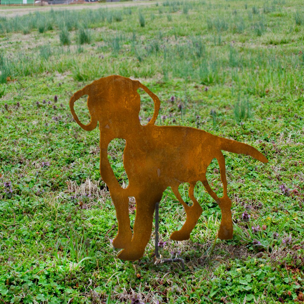 Handmade Rusty Beagle Garden Stake: Metal Dog Art