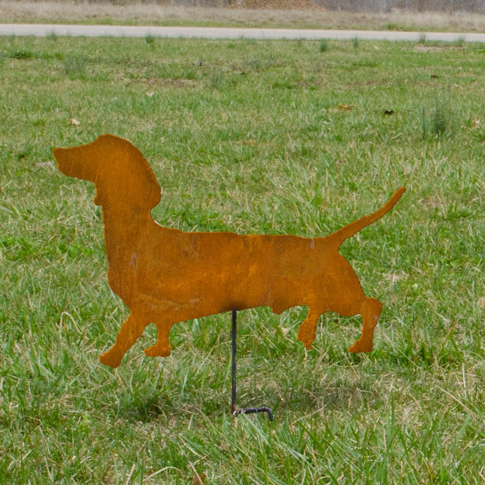 Rusty Metal Dachshund Garden Stake: Wiener Dog Memorial (11x6)