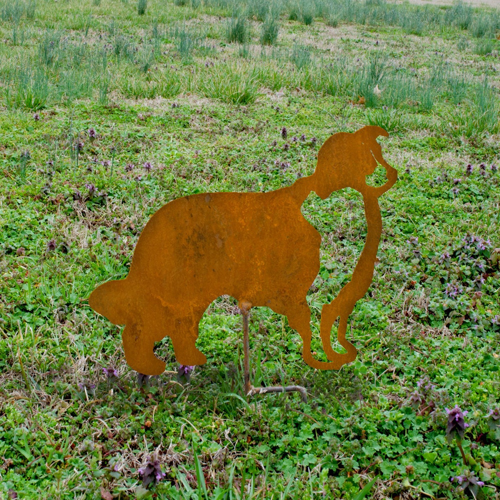 Rusty Steel Border Collie Garden Stake - Outdoor Metal Dog Art