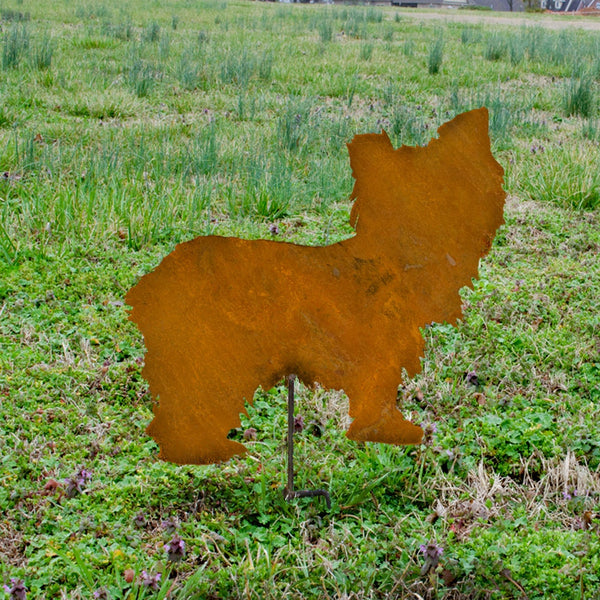 Metal Yorkie Garden Stake: Rusty Outdoor Patio Decor