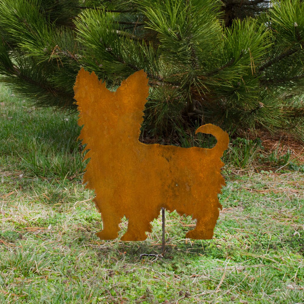 Yorkshire Terrier Metal Yard Stake: Rustic Dog Memorial Art